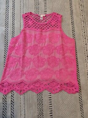 Source Unknown Hot Pink Crochet Lace Sleeveless Camisole